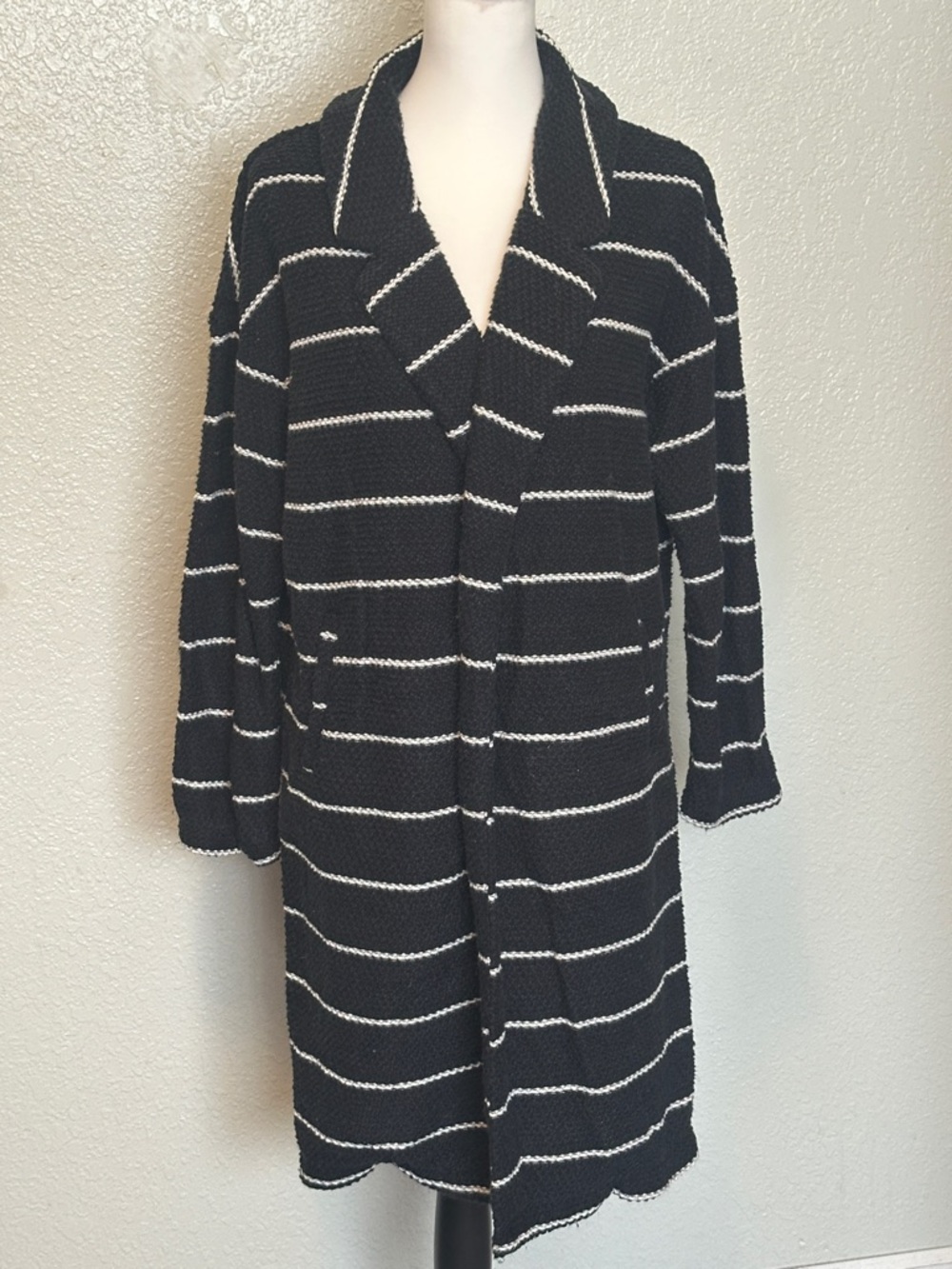 Marine Layer Black & White Striped Knit Cardigan